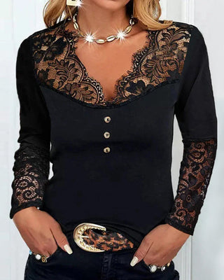 V-Neck Lace Long Sleeve Top