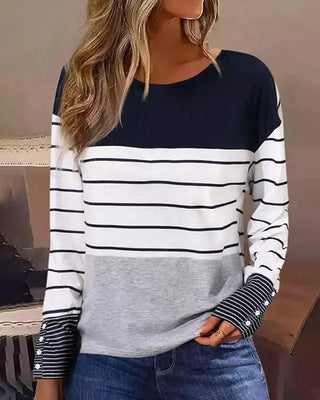 Striped Color Block Print Long Sleeve Top