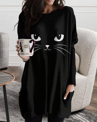 Cat Print Long Sleeve Top