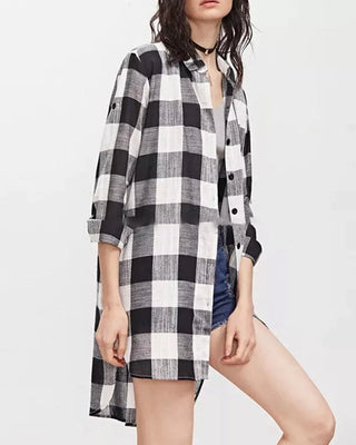 Long-sleeved shirt with check print