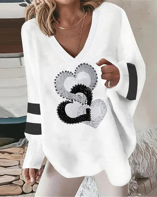 Relaxed Heart Print Long Sleeve Top